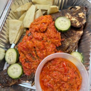 Fish platter with fried yam/sauce