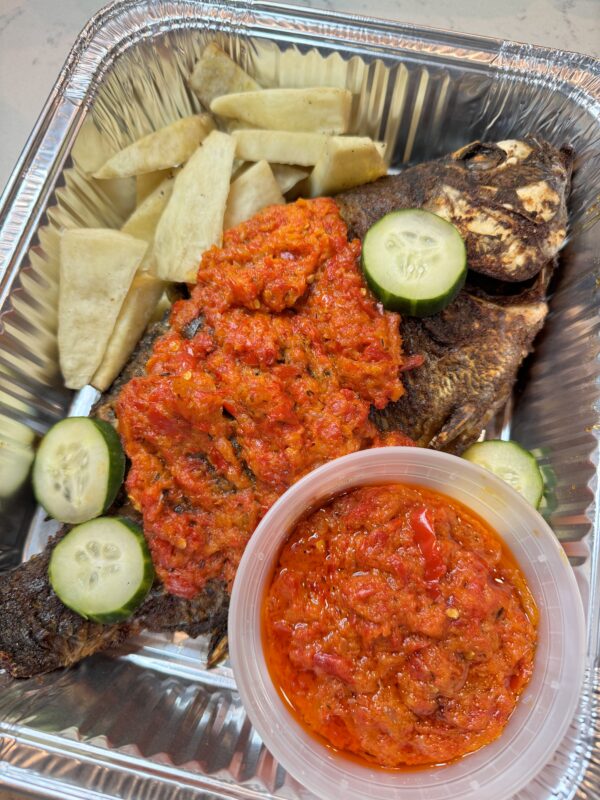 Fish platter with fried yam/sauce